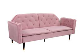 Comfy Living Ltd Plush Velvet Tufted Sofa Bed In Various Colours With Black & Gold Legs in Pink - thumbnail 5