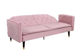Comfy Living Ltd Plush Velvet Tufted Sofa Bed In Various Colours With Black & Gold Legs in Pink - thumbnail 2