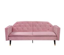 Comfy Living Ltd Plush Velvet Tufted Sofa Bed In Various Colours With Black & Gold Legs in Pink - thumbnail 4