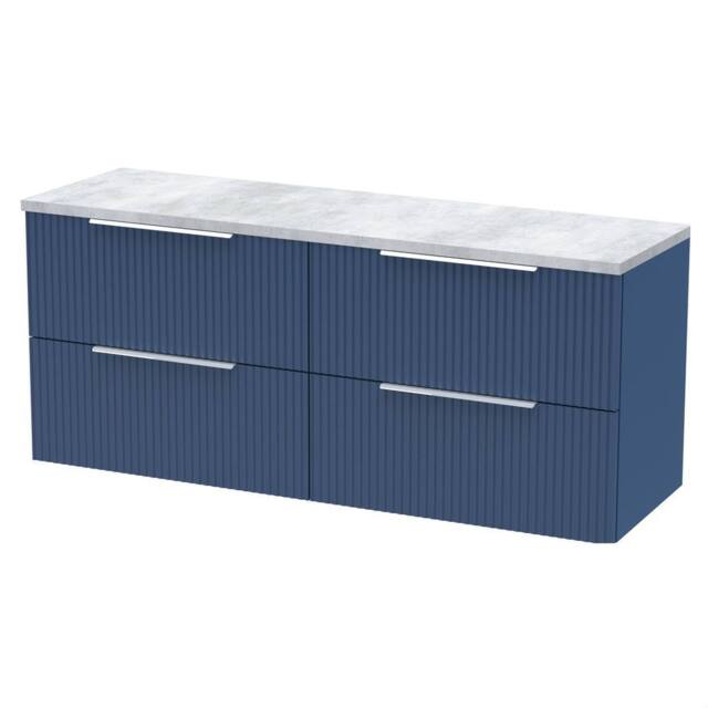 Balterley Tixall Fluted 4 Drawer Wall Hung Vanity Unit, Satin Blue, 1215mm in Blue - image 1