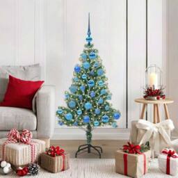 Berkfield Home Artificial Christmas Tree Snow Flocked with LED Light 120 cm in Green - thumbnail 1