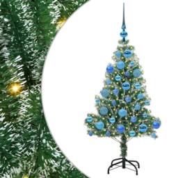 Berkfield Home Artificial Christmas Tree Snow Flocked with LED Light 120 cm in Green - thumbnail 2
