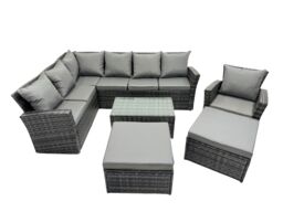 Fimous 9 Seat Rattan High Back Corner Sofa Set with 2 Big Stools in Dark Grey - thumbnail 1