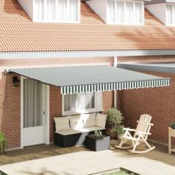 Berkfield Home Manual Retractable Awning Green & White 400x300 cm - thumbnail 1