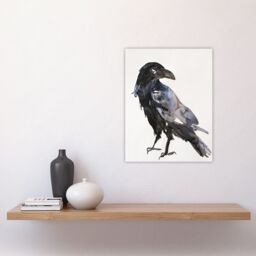 "Artery8 A Single Raven Bird Bright Watercolour Painting Wall Art Print in Black - Size: W24"" x H32""" - thumbnail 4