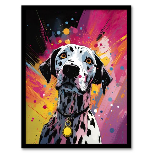 "Artery8 Wall Art Print Dalmatian Dog Lover Gift Pet Portrait Purple Orange Artwork Painting Art Framed - Size: W12"" x H16""" - image 1