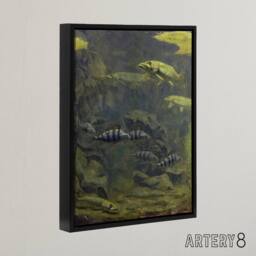 "Artery8 Pike & Perch Aquarium Framed Canvas Wall Art Print Gerrit Dijsselhof in Green - Size: W18"" x H24""" - thumbnail 2