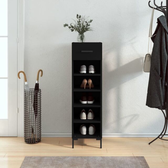 Berkfield Home Shoe Cabinet Black 30x35x105 cm Engineered Wood - Size: 30 x 35 x 105 cm - image 1
