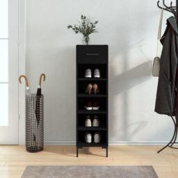 Berkfield Home Shoe Cabinet Black 30x35x105 cm Engineered Wood - Size: 30 x 35 x 105 cm - thumbnail 1