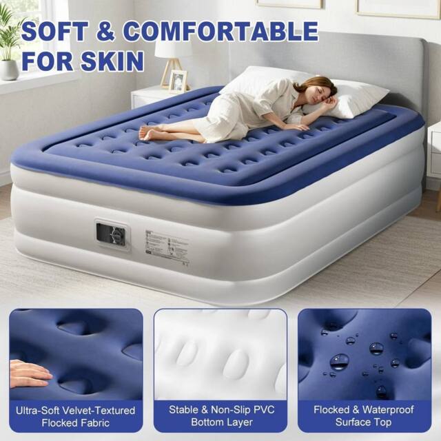 EONLION King Air Bed Inflatable Camping Air Mattress in Blue - image 1
