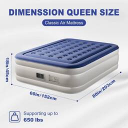 EONLION King Air Bed Inflatable Camping Air Mattress in Blue - thumbnail 2