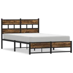 Berkfield Home Metal Bed Frame without Mattress Smoked Oak 120x190 cm Small Double in Brown - thumbnail 1