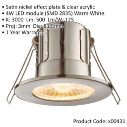 Loops Tool-less Recessed Bathroom IP65 Downlight - 4W Warm White LED - Satin Nickel in Metallics - thumbnail 2