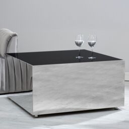 Orsina Modern Design Square Chrome Finish Coffee Table, Stunning Modern Coffee Table, Functional Decorative Table in Silver