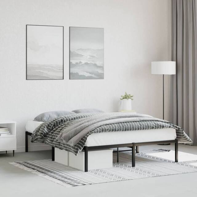 Berkfield Home Metal Bed Frame without Mattress Black 135x190cm - Size: 135x190 cm - image 1