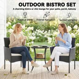 OUTSUNNY 3 Piece Rattan Bistro Set with 2 Tier Glass-Top Table, Chairs in Black - thumbnail 4