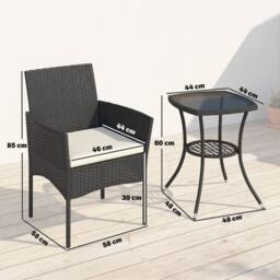OUTSUNNY 3 Piece Rattan Bistro Set with 2 Tier Glass-Top Table, Chairs in Black - thumbnail 3