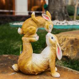 Voltico Easter Mother & Baby Hare Garden Ornament 33cm Spring Bunny Decor in Light Brown - Size: 1 Pack