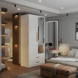Sliding Wardrobes 4U High Gloss Double Door Hinged Wardrobe with Mirror & Drawers 80cm in White - thumbnail 1