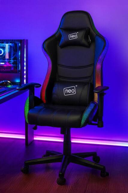 Neo Black Leather PC Gaming Chair with LED Lights in Jet Black - image 1