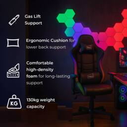 Neo Black Leather PC Gaming Chair with LED Lights in Jet Black - thumbnail 5
