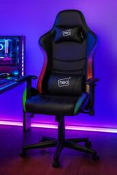 Neo Black Leather PC Gaming Chair with LED Lights in Jet Black