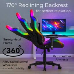 Neo Black Leather PC Gaming Chair with LED Lights in Jet Black - thumbnail 4