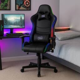 Neo Black Leather PC Gaming Chair with LED Lights in Jet Black - thumbnail 2