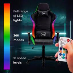 Neo Black Leather PC Gaming Chair with LED Lights in Jet Black - thumbnail 3