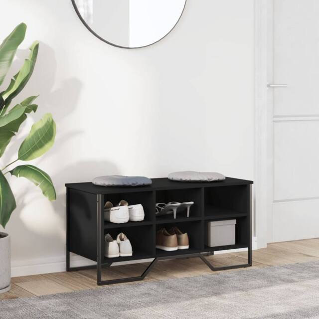 Berkfield Home Shoe Cabinet Black 90x38x45.5 cm Engineered Wood - image 1