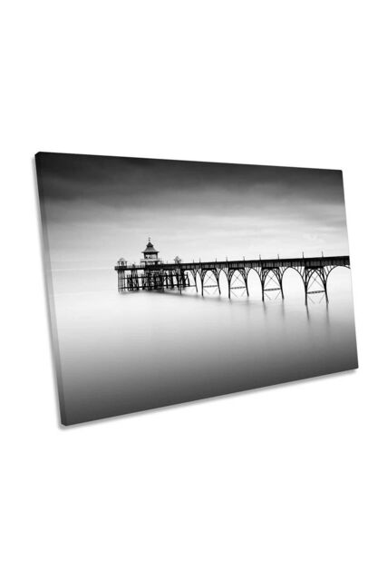 "CanvasGeeks Liminal Land Pier Jetty Coast Canvas Wall Art Picture Print in Grey - Size: W36"" x H24"" x D40mm"
