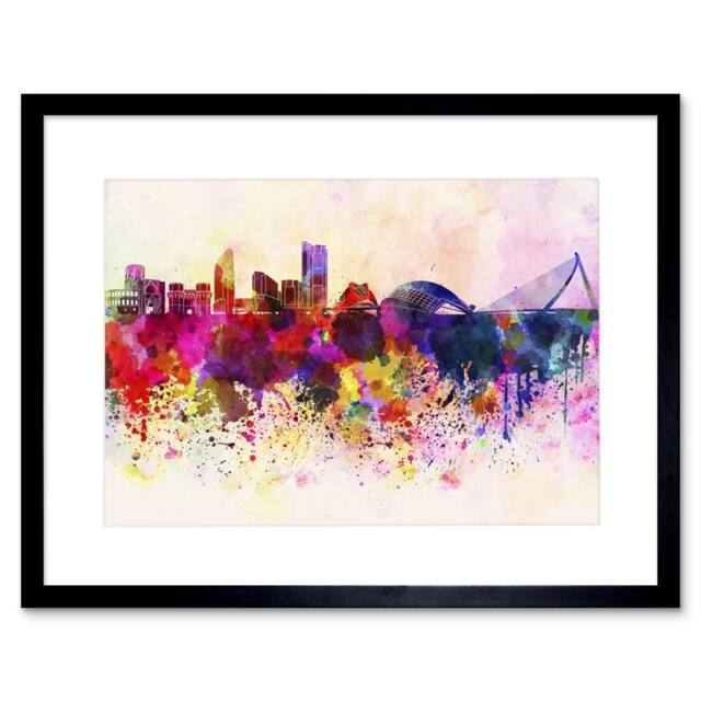 "Artery8 Painting Cityscape Paint Splash Skyline Valencia 12x16"" Framed Art - Size: W12"" x H16""" - image 1