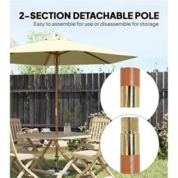 Nordara 2.5M Wooden Garden Parasol Outdoor Patio Sun Shade Canopy in Cream - Size: 100 cm x 60 cm - thumbnail 4