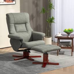 STILVORA Recliner Chair & Footstool Set with Manual Recline in Grey - thumbnail 3