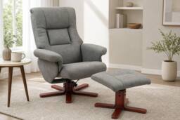 STILVORA Recliner Chair & Footstool Set with Manual Recline in Grey