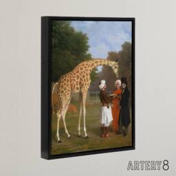 "Artery8 Nubian Giraffe Oil Painting Agasse Black Framed Canvas Wall Art Print - Size: W24"" x H32""" - thumbnail 2