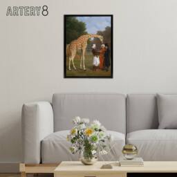 "Artery8 Nubian Giraffe Oil Painting Agasse Black Framed Canvas Wall Art Print - Size: W24"" x H32""" - thumbnail 3