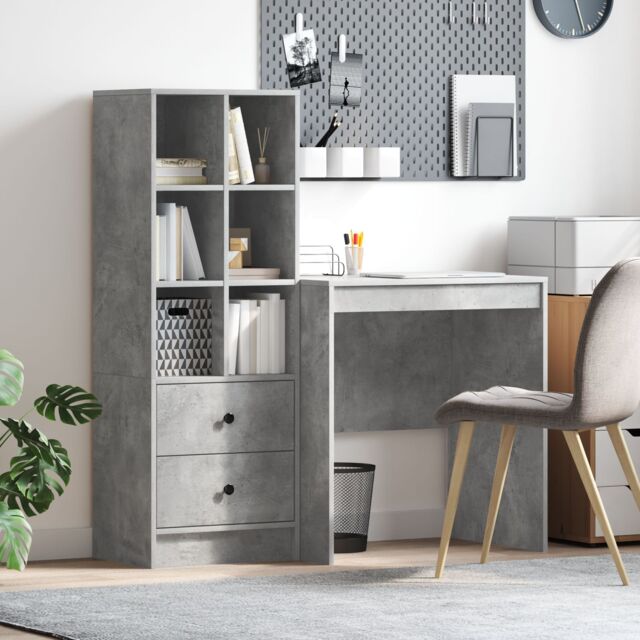 Berkfield Home Desk with Storage Concrete Grey Engineered Wood in Green - image 1