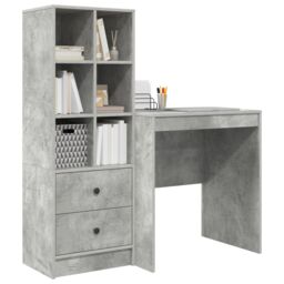 Berkfield Home Desk with Storage Concrete Grey Engineered Wood in Green - thumbnail 3