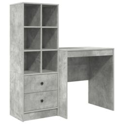 Berkfield Home Desk with Storage Concrete Grey Engineered Wood in Green - thumbnail 2