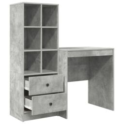 Berkfield Home Desk with Storage Concrete Grey Engineered Wood in Green - thumbnail 6