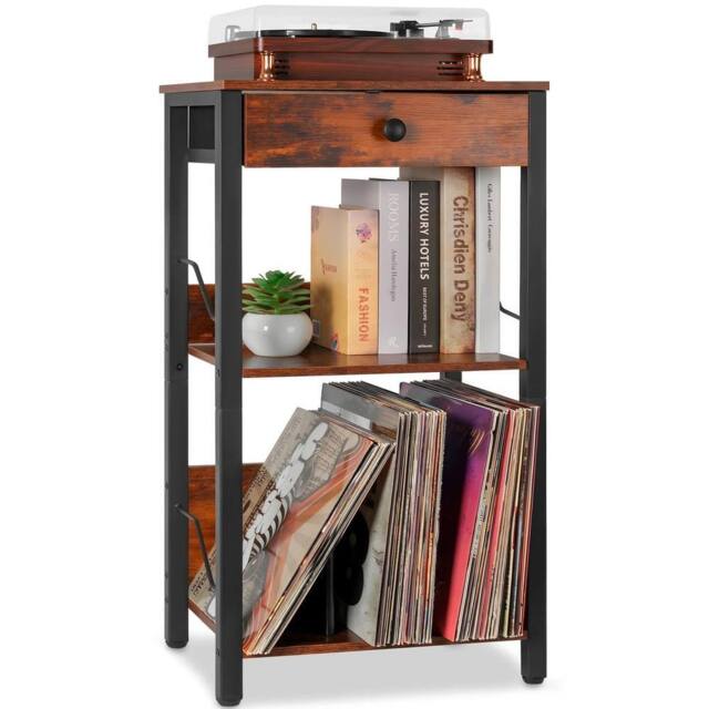 FORGEVIO Vinyl Record Player Stand, 3-Tier 30 x 40 x 75CM, Black in Brown - Size: 30 x 40 x 75 cm - image 1