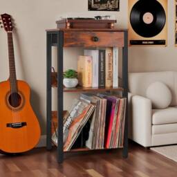 FORGEVIO Vinyl Record Player Stand, 3-Tier 30 x 40 x 75CM, Black in Brown - Size: 30 x 40 x 75 cm - thumbnail 5