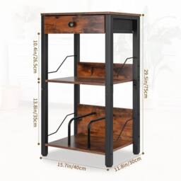 FORGEVIO Vinyl Record Player Stand, 3-Tier 30 x 40 x 75CM, Black in Brown - Size: 30 x 40 x 75 cm - thumbnail 2