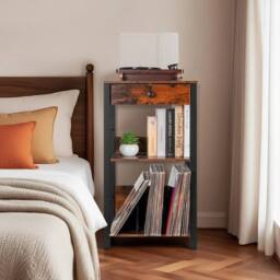 FORGEVIO Vinyl Record Player Stand, 3-Tier 30 x 40 x 75CM, Black in Brown - Size: 30 x 40 x 75 cm - thumbnail 3