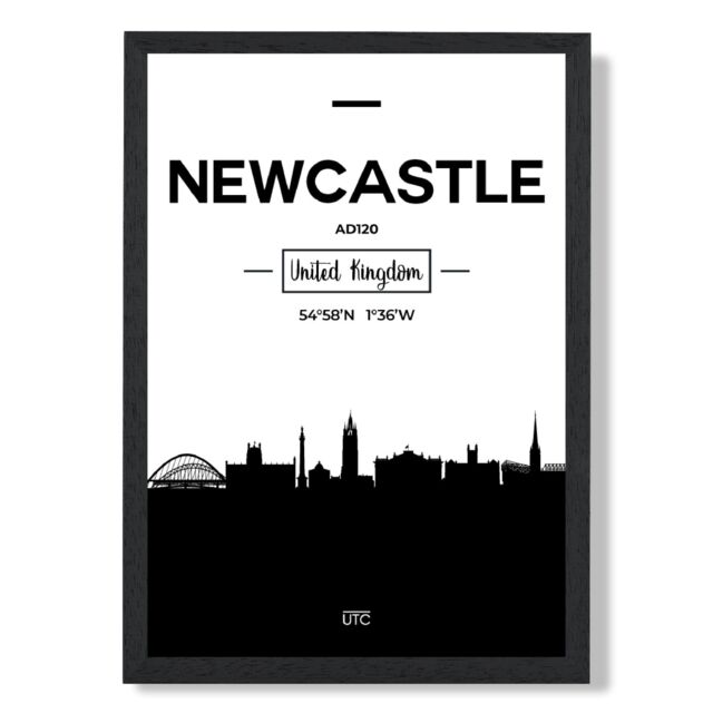 ARTZE Newcastle Black & White City Skyline Framed Print SIZE: A3 with Black Frame - Size: A4 - image 1