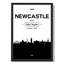 ARTZE Newcastle Black & White City Skyline Framed Print SIZE: A3 with Black Frame - Size: A4 - thumbnail 1