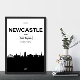 ARTZE Newcastle Black & White City Skyline Framed Print SIZE: A3 with Black Frame - Size: A4 - thumbnail 2