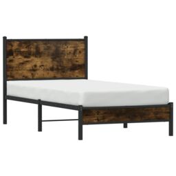 Berkfield Home Metal Bed Frame without Mattress Smoked Oak 75x190 cm Small Single in Brown - thumbnail 4