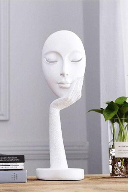 29x10cm White Abstract Resin Thinker Statue Meditation Mask Ornament - Size: 29x10 cm